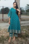 Buy_Safaa_Blue Moonga Silk Woven Floral Pattern One Alia A-line Kurta And Pant Set _at_Aza_Fashions