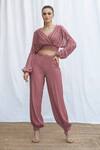 Buy_Amrta By Guneet Kondal_Pink Viscose Embroidery V-neck Designer Puffed Sleeve Top And Pant Set _at_Aza_Fashions