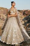 Buy_Nandita Thirani_Beige Silk, Tulle Sequins Sweetheart Neck Sunflower Embroidered Lehenga Set _at_Aza_Fashions