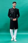 Buy_RNG Safawala_Black Terry Embroidery Cutdana Achkan Set _at_Aza_Fashions