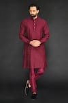 Buy_Sammohan Ceremonial_Maroon Viscose Silk Embroidered Thread Work Geometric Kurta Set_at_Aza_Fashions