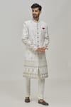 Buy_Khwaab by Sanjana Lakhani_White And Art Embroidery Thread Sherwani Set _at_Aza_Fashions