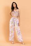 Buy_Aroop Shop India_Pink Chiffon Ruffles Square Neck Voila Printed Pant Set _at_Aza_Fashions