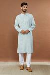 Buy_Aham-Vayam_Blue Cotton Sequins Mughalkaari Embroidered Kurta Set _at_Aza_Fashions