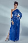 Buy_Style Junkiie_Blue Georgette Embroidered Sequin And Glass Beads Work One Neck Jumpsuit  _at_Aza_Fashions