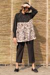 Buy_Ayaka_Black Corduroy With Viscose Tabby Block Print Floral Slim Collar Shirt  _at_Aza_Fashions