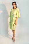 Buy_Jyoti Bansal_Green Cambric Cotton Chequered Floral Round Neck English Ivy Applique Tunic _at_Aza_Fashions