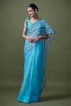 Buy_Shriya Khanna_Blue Organza Embroidered Cutwork Pre-stitched Saree _at_Aza_Fashions