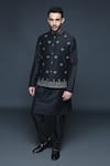 Buy_Sanjev Marwaaha_Black Cotton Silk Embellished And Embroidered Sequin Geometric Bundi Kurta Set _at_Aza_Fashions