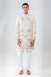 Buy_Amrit Dawani_Ivory Raw Silk Embellished Floral Sherwani Set _at_Aza_Fashions