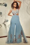 Buy_Babita Malkani_Blue Tulle Embroidered Floral V Neck Cut-out Jumpsuit _at_Aza_Fashions