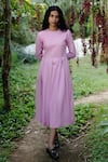 Buy_Vanaras_Purple Organic Cotton Round Milis Box Pleated Dress _at_Aza_Fashions