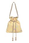 Buy_Fuchsia_Yellow Embroidered Thread Potli Bag _at_Aza_Fashions