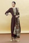 Buy_Samyukta Singhania_Brown , Satin, Silk Patchwork, Pattern Straight Kurta Set_at_Aza_Fashions