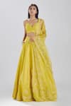 Buy_Megha Bansal_Yellow Raw Silk Hand Embroidered Sequin And Cut Dana Shazneen Fiha Lehenga Set _at_Aza_Fashions