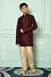Buy_Arihant Rai Sinha_Wine Silk Stones Fleur De Lis Patterned Kurta Set _at_Aza_Fashions