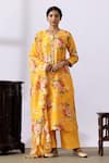 Buy_Abbaran_Yellow Chanderi Printed Floral Round Kurta Palazzo Set _at_Aza_Fashions