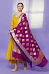 Buy_Samyukta Singhania_Magenta Brocade Embroidery Botanical Pattern Dupatta _at_Aza_Fashions