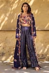 Buy_Suruchi Parakh_Purple Georgette Embroidery Floral Crop Top Sweetheart Neck Jacket And Pant Set _at_Aza_Fashions