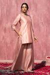 Buy_Weaver Story_Pink Chanderi Silk Gota Patti, Sequins, Beads V-neck Kurta Sharara Set _at_Aza_Fashions