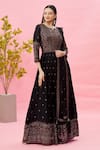 Buy_Khwaab by Sanjana Lakhani_Black Chinnon Embroidery Zari V Neck Anarkali With Dupatta _at_Aza_Fashions