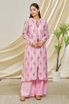 Buy_Peenacolada_Pink Chanderi Embroidery Keyhole Neck A-line Kurta And Pant Set _at_Aza_Fashions