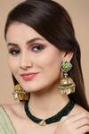 Shop_Dugran By Dugristyle_Cream Pearls, Stones, Embroidery Leaf Embellished Jhumkas _at_Aza_Fashions