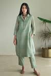 Buy_Shorshe Clothing_Green Kurta Jamdani Checks Muslin Woven Checkered Shirt And Pant Set _at_Aza_Fashions