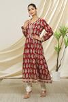 Buy_Peenacolada_Maroon Cotton Block Kalamkari Paisley And Gota Lace Work V Anarkali _at_Aza_Fashions