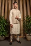 Buy_Darshika Menswear_Ivory Raw Silk Embroidery Thread Bundi _at_Aza_Fashions