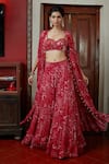 Buy_Arpita Mehta_Red Georgette Print Floral Sweetheart Flower Embroidered Blouse And Sharara Set _at_Aza_Fashions