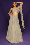 Shop_Rishi And Soujit_Beige Crepe Embellished Sequin Sweetheart Neck Stripe Lehenga Set  _at_Aza_Fashions