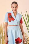 Buy_Shahin Mannan_Blue Thin Denim Poppy Notched Collar Double Breasted Crop Top  _at_Aza_Fashions