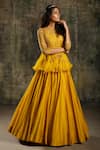 Buy_Mona and Vishu_Yellow Peplum Organza Embroidery Zardozi Top And Chanderi Skirt Set _at_Aza_Fashions