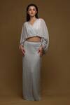Buy_SHRIYA SOM_Blue Crepe V Neck Bandeau _at_Aza_Fashions