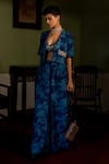 Buy_Paulmi and Harsh_Blue Crepe Printed Floral Patterns Blazer Bluebell And Pant Set  _at_Aza_Fashions