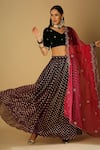 Buy_Monk & Mei_Purple Velvet Woven Floral V Neck Roza Lehenga Blouse Set _at_Aza_Fashions