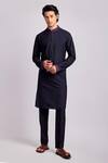 Buy_Bubber Couture_Blue Cotton, Silk Embroidery Leonid Placement Kurta With Pant _at_Aza_Fashions