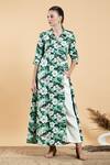 Buy_Divi By Sonal Khandelwal_Green Cotton Collared Wild Apple Print Long Shirt And Pant Set _at_Aza_Fashions