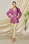 Buy_Peenacolada_Cream Silk Brocade Floral Pattern Notched Lapel Blazer And Trouser Set _at_Aza_Fashions