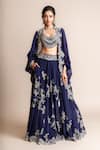 Buy_Nupur Kanoi_Blue Cape- Organza Embroidery Mirror Work Border Kite And Lehenga Set  _at_Aza_Fashions