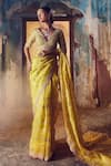 Buy_Nitika Gujral_Yellow Saree Organza And Blouse Chanderi Facing Embroidered Gota V Neck With _at_Aza_Fashions