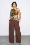 Buy_Style Junkiie_Gold Metallic And Embellished One Shoulder Top  _at_Aza_Fashions