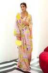 Buy_Nirmooha_Multi Color Mull Printed Geometric Plunge V Kaftan _at_Aza_Fashions