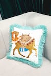 Buy_Throwpillow_White Blend Of Cotton And Blue Fringe Embroidered Cushion Cover - Single Pc_at_Aza_Fashions