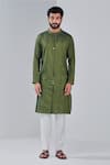Buy_Shreyansh Designs_Green Cotton Silk Metallic Button Kurta _at_Aza_Fashions