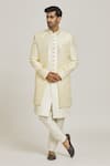 Buy_Samyukta Singhania_Cream Art Silk Embroidered Sequin Work Sherwani And Pant Set _at_Aza_Fashions