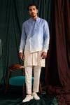 Buy_Project Bandi_Blue Satin, Linen Sky Ombre Bundi And Kurta Set _at_Aza_Fashions