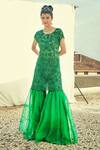 Buy_Surily G_Green Organza Embroidered Hand Sharara  _at_Aza_Fashions