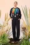 Buy_Shahin Mannan_Black Scuba Crepe Fly Over The Rainbow Sweatshirt And Pant Set  _at_Aza_Fashions